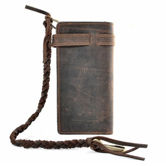 Vintage Men's Leather Card Holder Long Chain Trucker Wallet Biker Billfo… - Picture 2 of 7